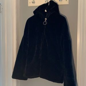 Glamorous half zip hooded jacket in faux fur